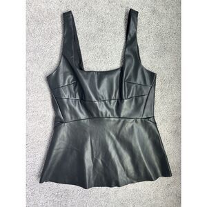Banana Republic Faux Leather Peplum Tank Top Black-Size 4